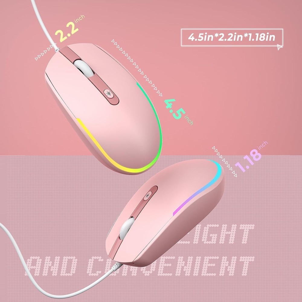 Ambidextrous Optical Wired Mouse with Friendly RGB Lighting - Perfect for Work