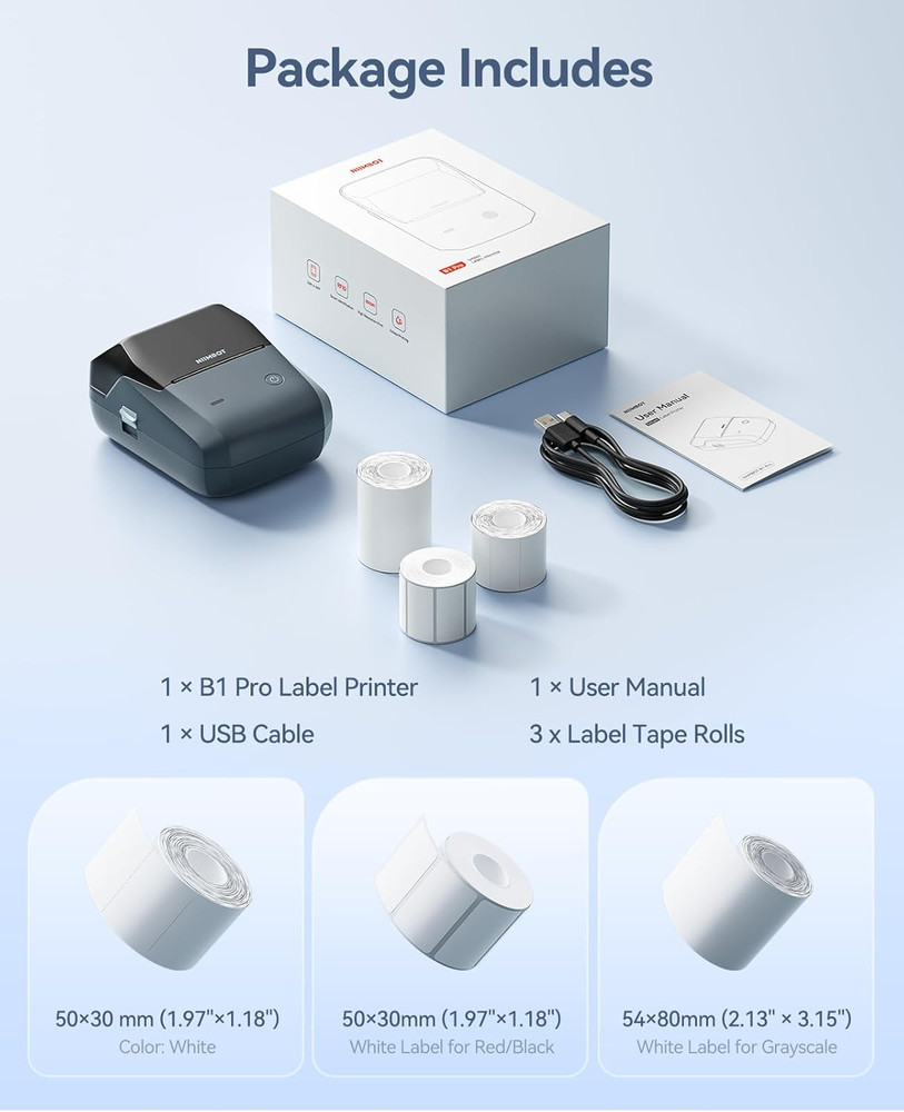 B1 Pro Label Maker with 3 Roll Labels, 300 DPI HD Bluetooth Thermal Label Printe