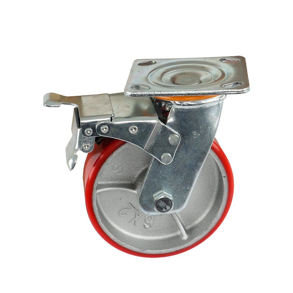 4 Pack 6 Inch Swivel Plate Total Lock Brake Heavy Duty Red Caster Wheels