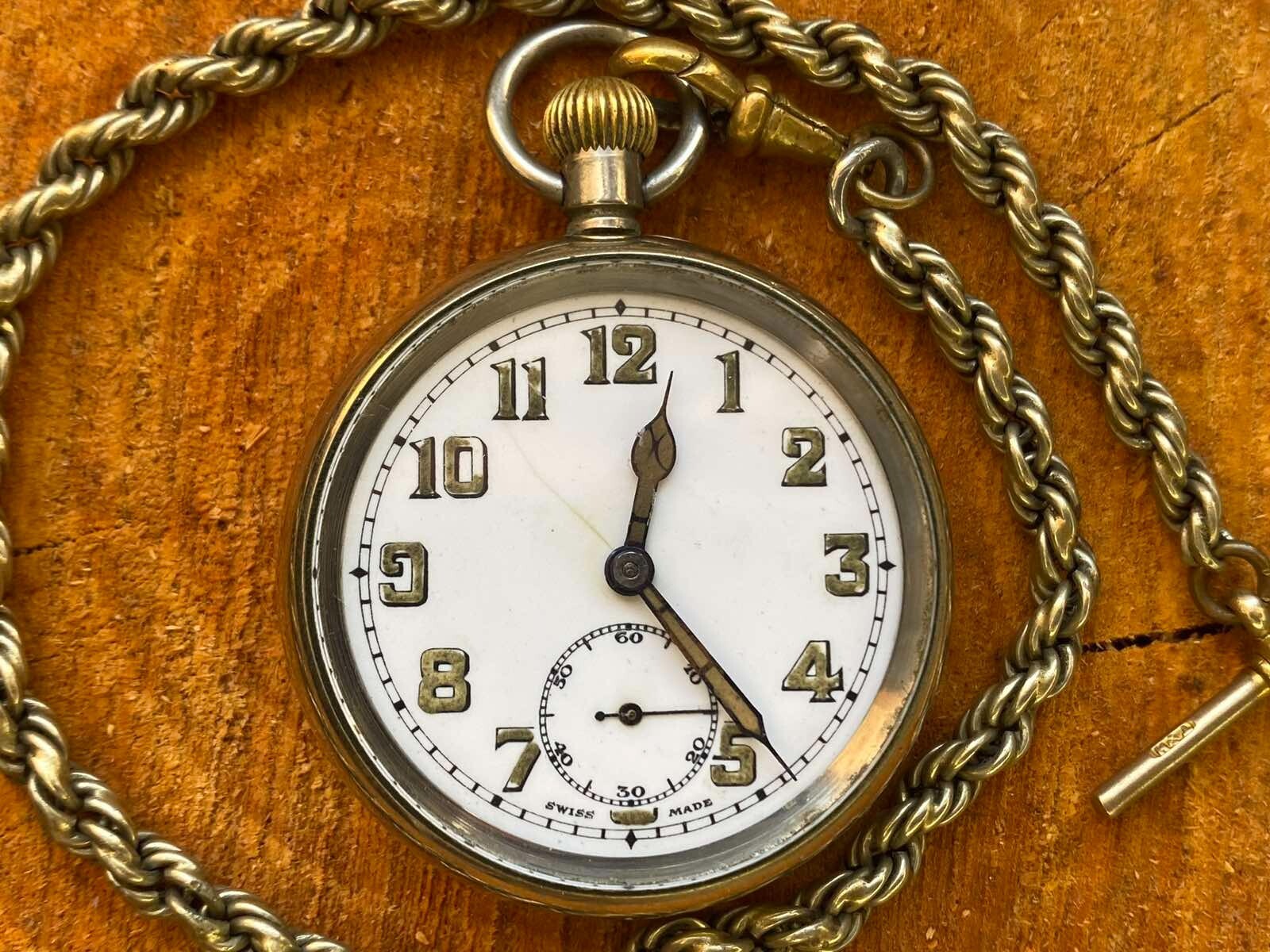 Antique Pocket Watch Mechanical Swiss Ottoman Military Chain Open Face Rare 19th