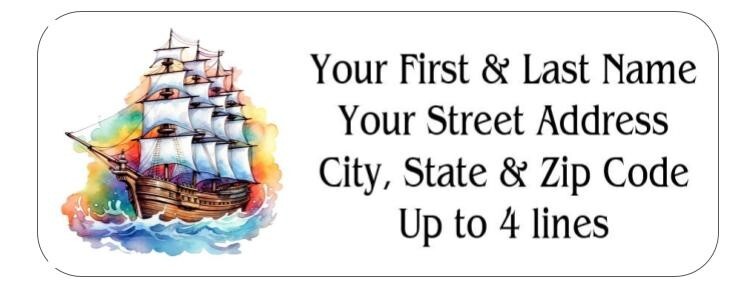 150 Pirate Ship Prismatic Colors Mailing Return Address Labels Personalized