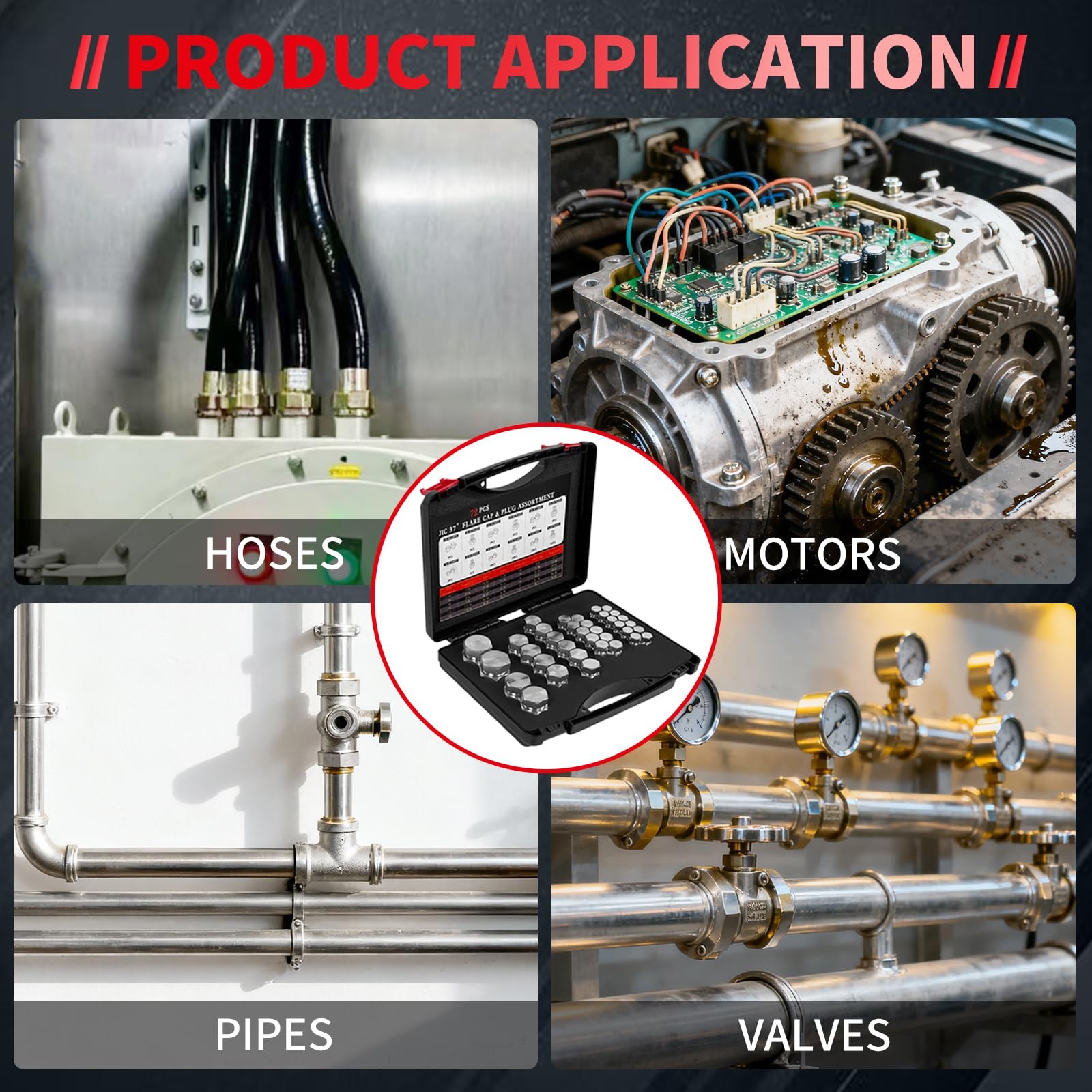 72PCS JIC Cap and Plug Set, 37 Degree Flare 4, 6, 8, 10, 12, 16, silver