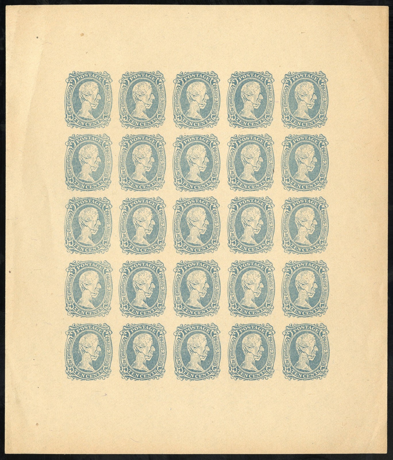 Confederate CSA Stamps VF Reprint Sheet Of 25 Rare Type II