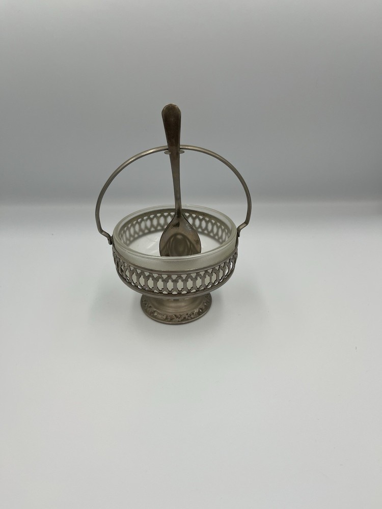 Sheffield England Glass & Silver Plate Sugar Bowl and Suspend Spoon