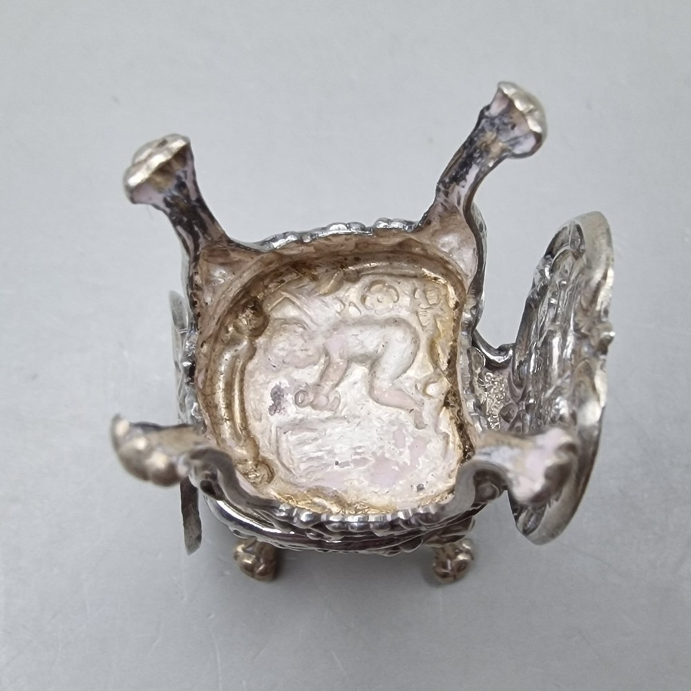 Vintage Solid Silver Miniature Dollhouse Table & Two Cherub Chairs