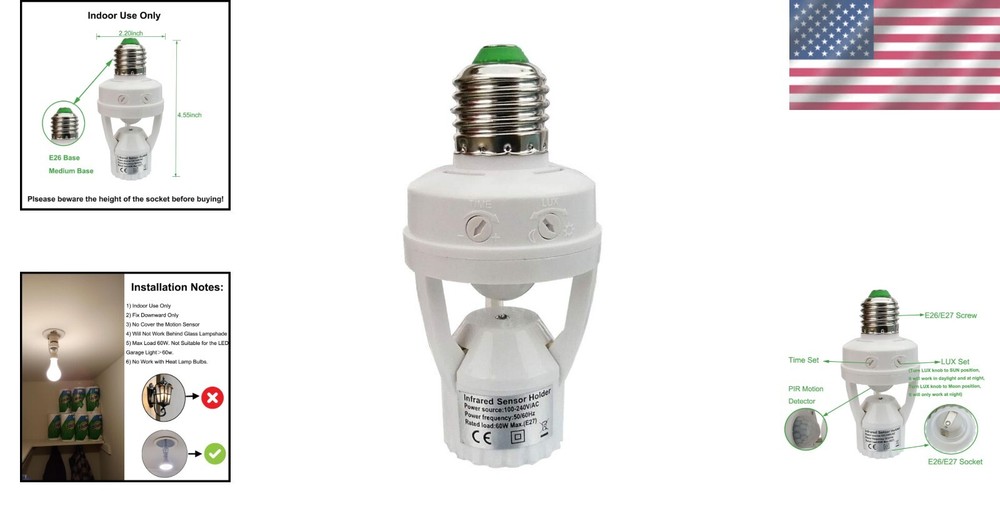 Energy Efficient E26/E27 Motion Activated Light Socket for Convenient Indoor Use