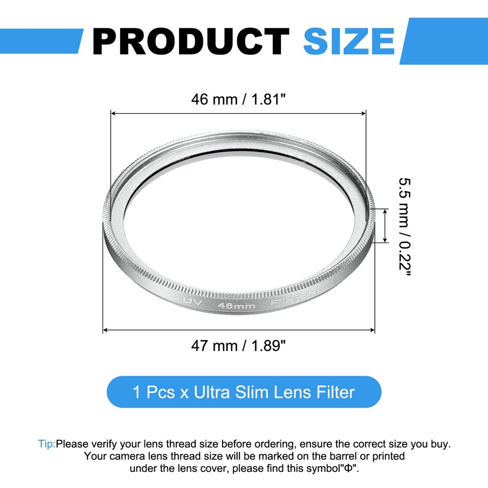 46mm Ultra Slim Lens Filter Multi Coating Camera Len Filter, Silver