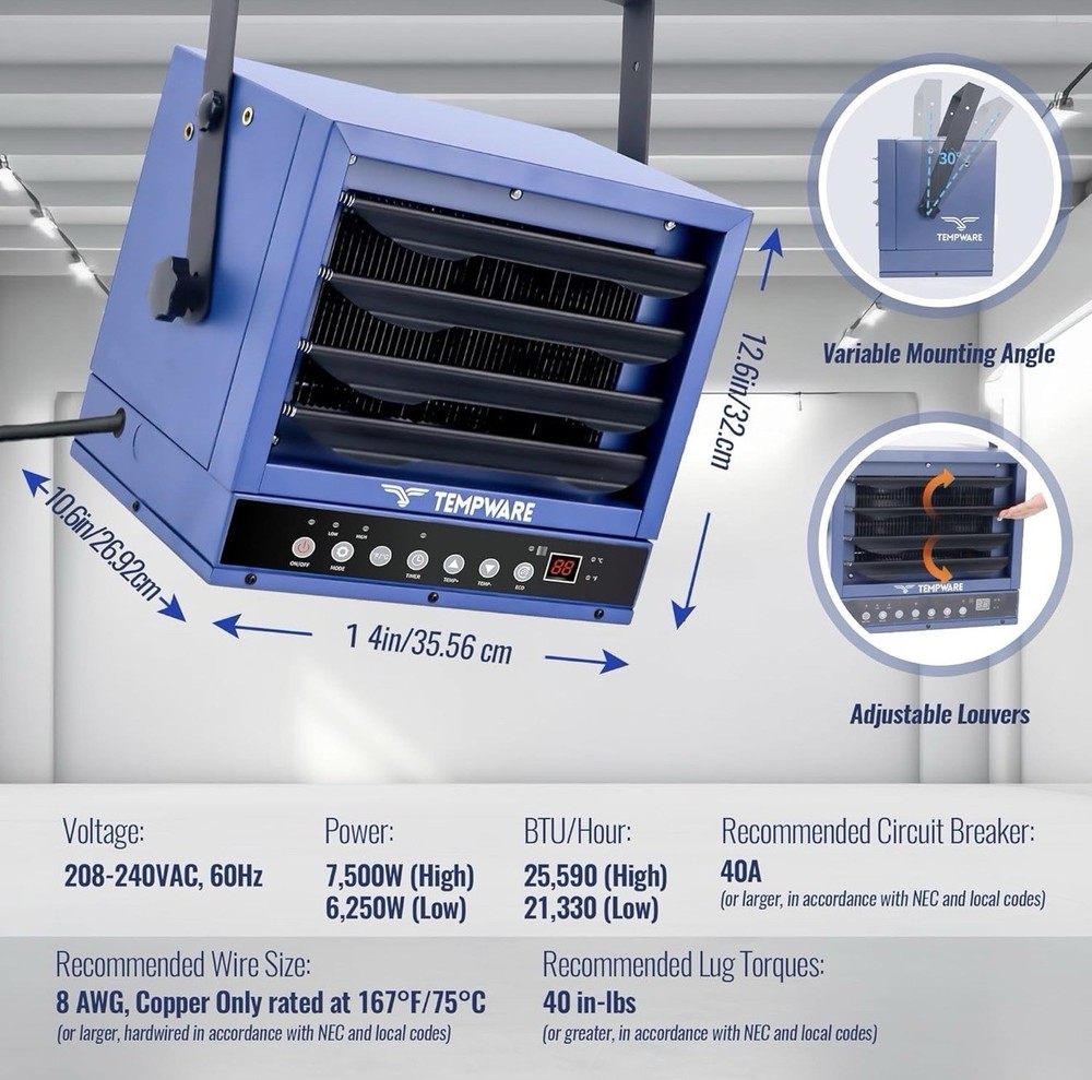 Tempware Electric Heater 7,500 watt Blue
