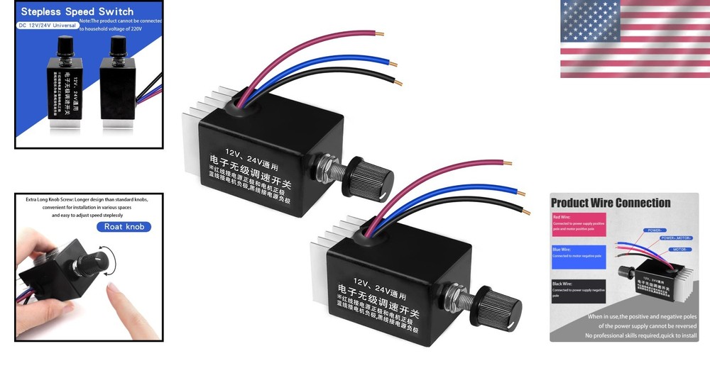 2 PCS 12V 24V DC Motor Speed Controller Adjustable Knob Electronic Regulator
