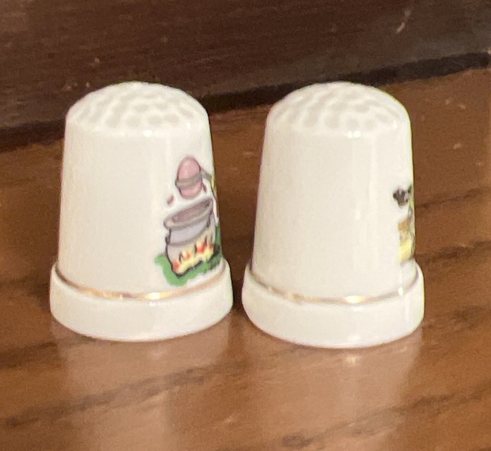 Vintage Easter Thimble Lot Porcelain (2) Easter Bunny Easter Chick Easter Rabbit