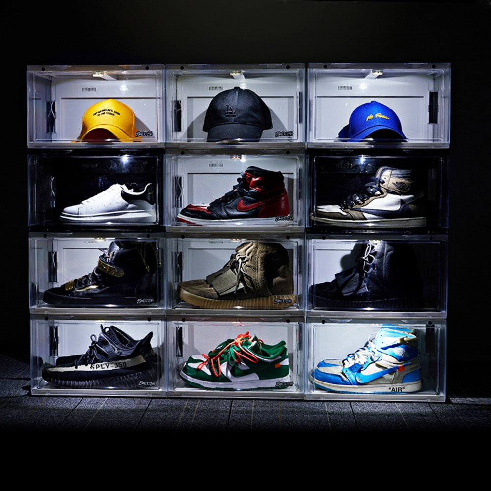 1Pc/4Pcs LED Shoe Box Drop Side Stackable Light Up Sneaker Display Storage Cases