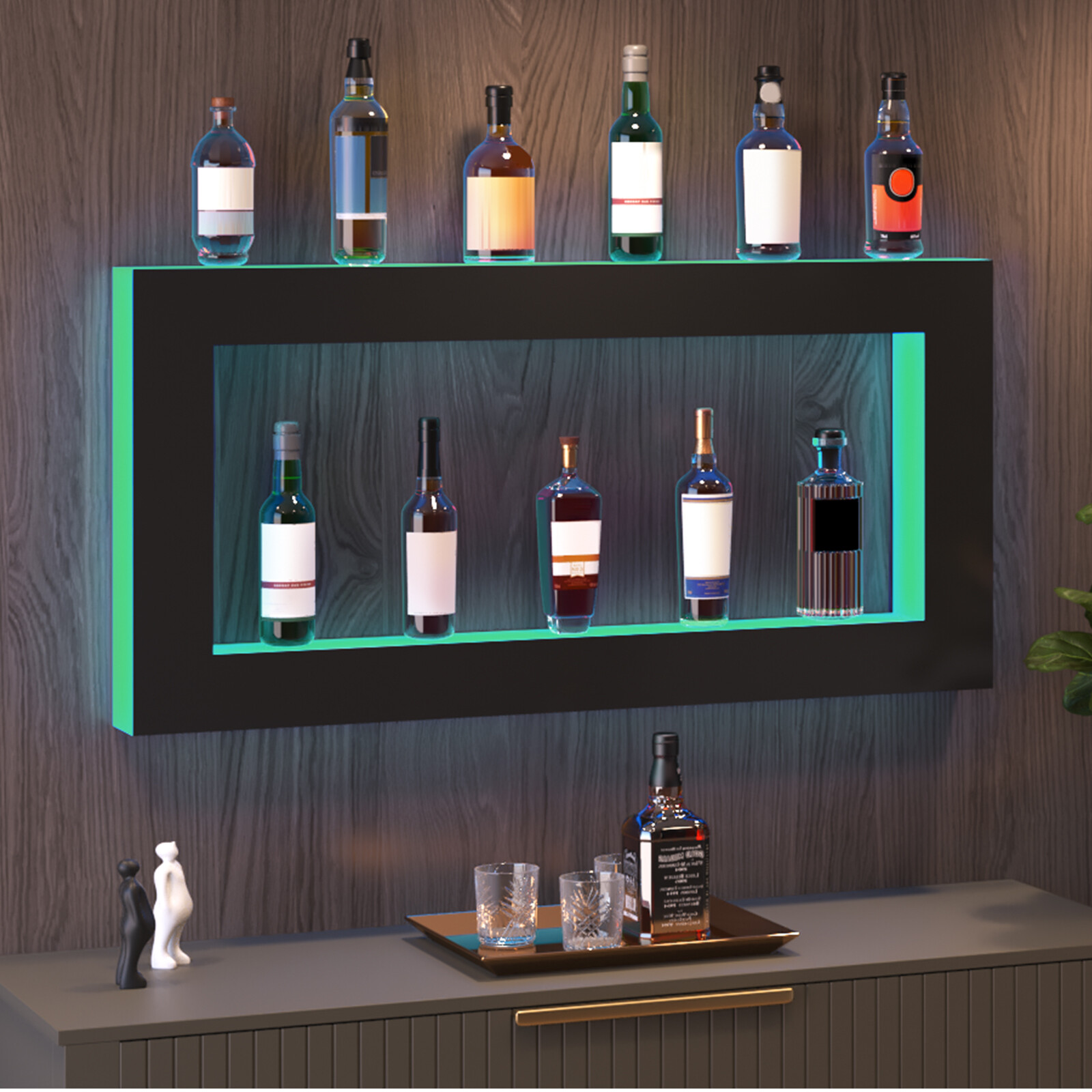 VEVOR LED Lighted Liquor Bottle Display Bar Shelf RF & App Control 48" Square
