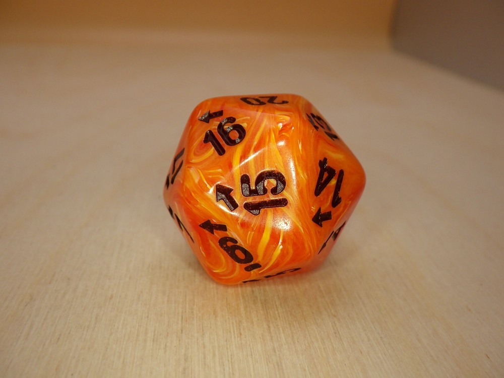 Orange Black Jumbo 26mm Vortex Countdown & Countup D20 (Twenty-Sided) Dice