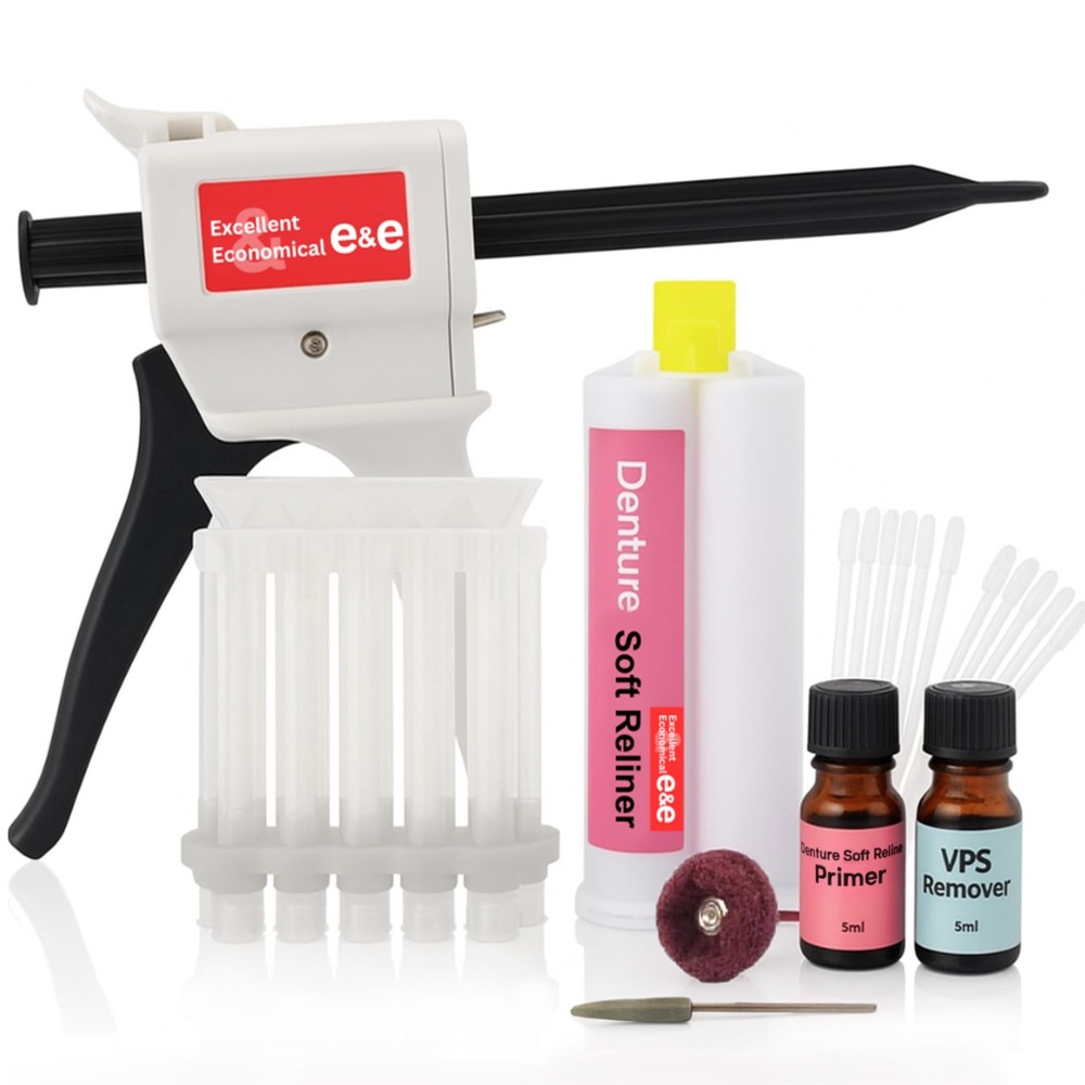 E&E Upper and Lower Denture Soft Reline Kit Pink
