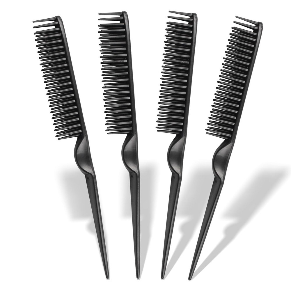 3-Row Rat Tail Styling Comb Set (4PCS) – Flexible for Medium, Black