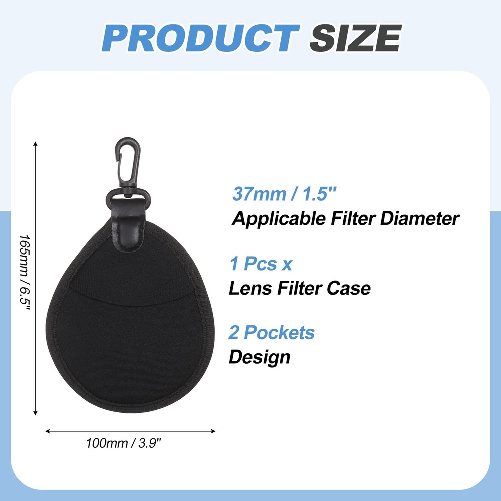 37mm Lens Filter Case, 1PCS 2 Pockets Camera Filter Carry Bag, Black
