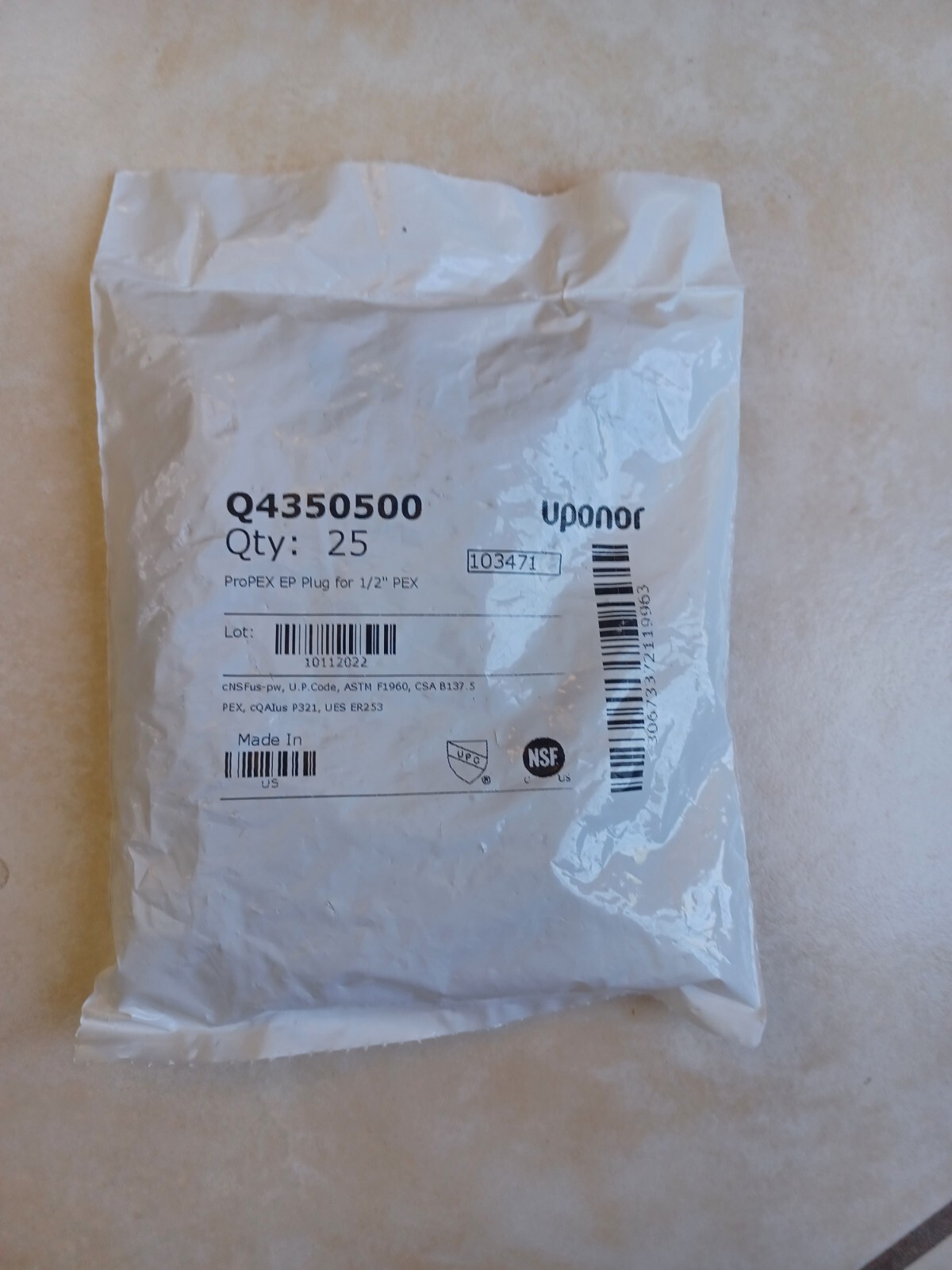 25-PACK NEW UPONOR Q4350500 PROPEX EP PLUG 1/2" PEX