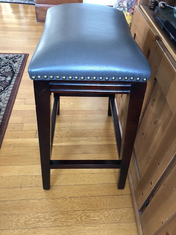 Grey Faux Leather Bar Pub Stool
