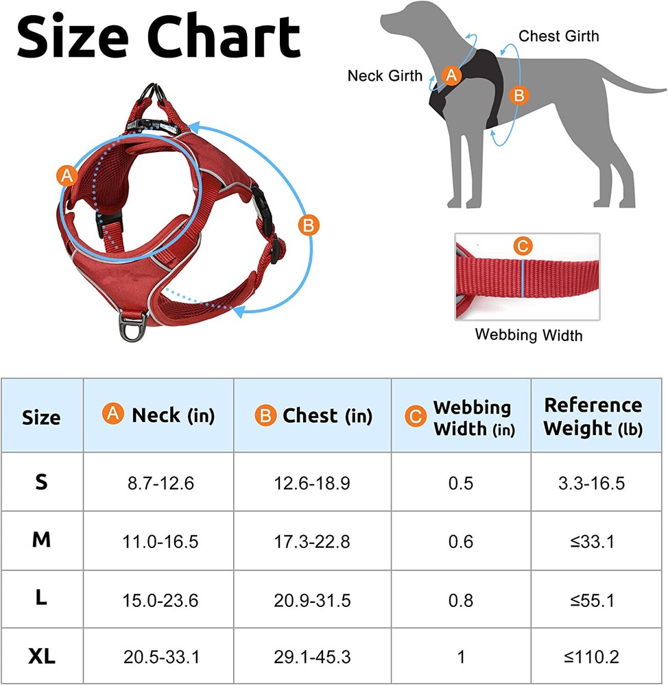Dog Harness, No Pull Adjustable Reflective Dog Vest Harness, Soft (Red,Size:L)