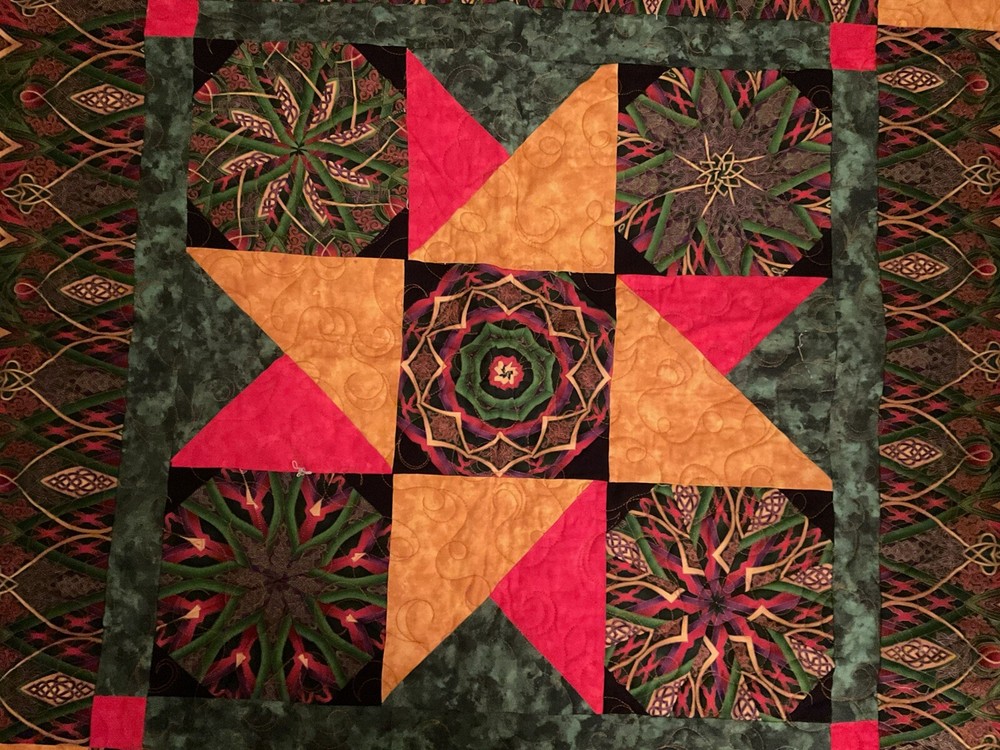 Pieced wall quilt machine embroidered