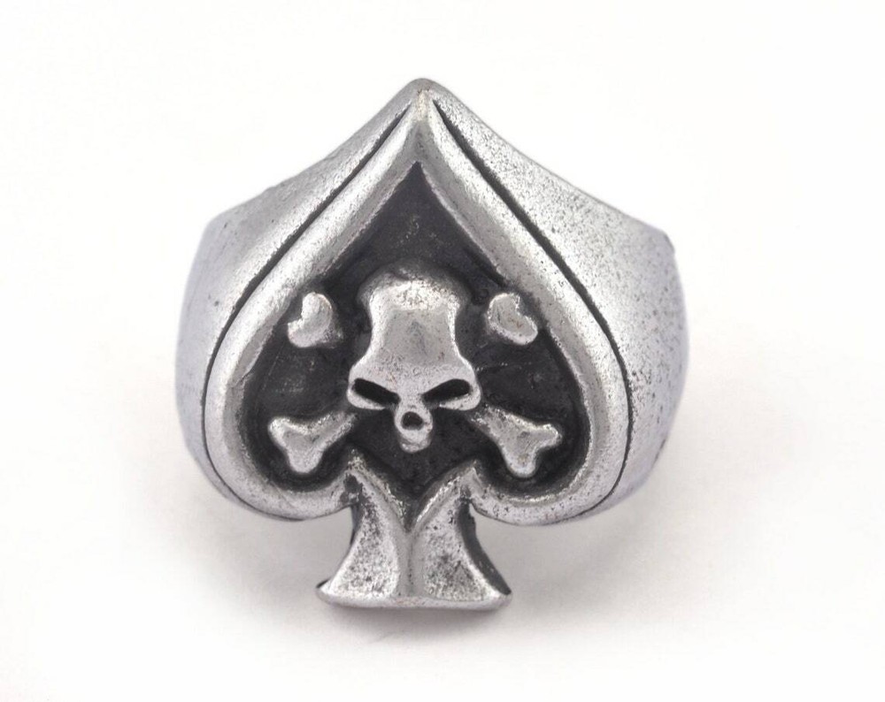 Skull Spades Ring Adjustable Ring Antique Silver Plated Brass 10.5US size 2875