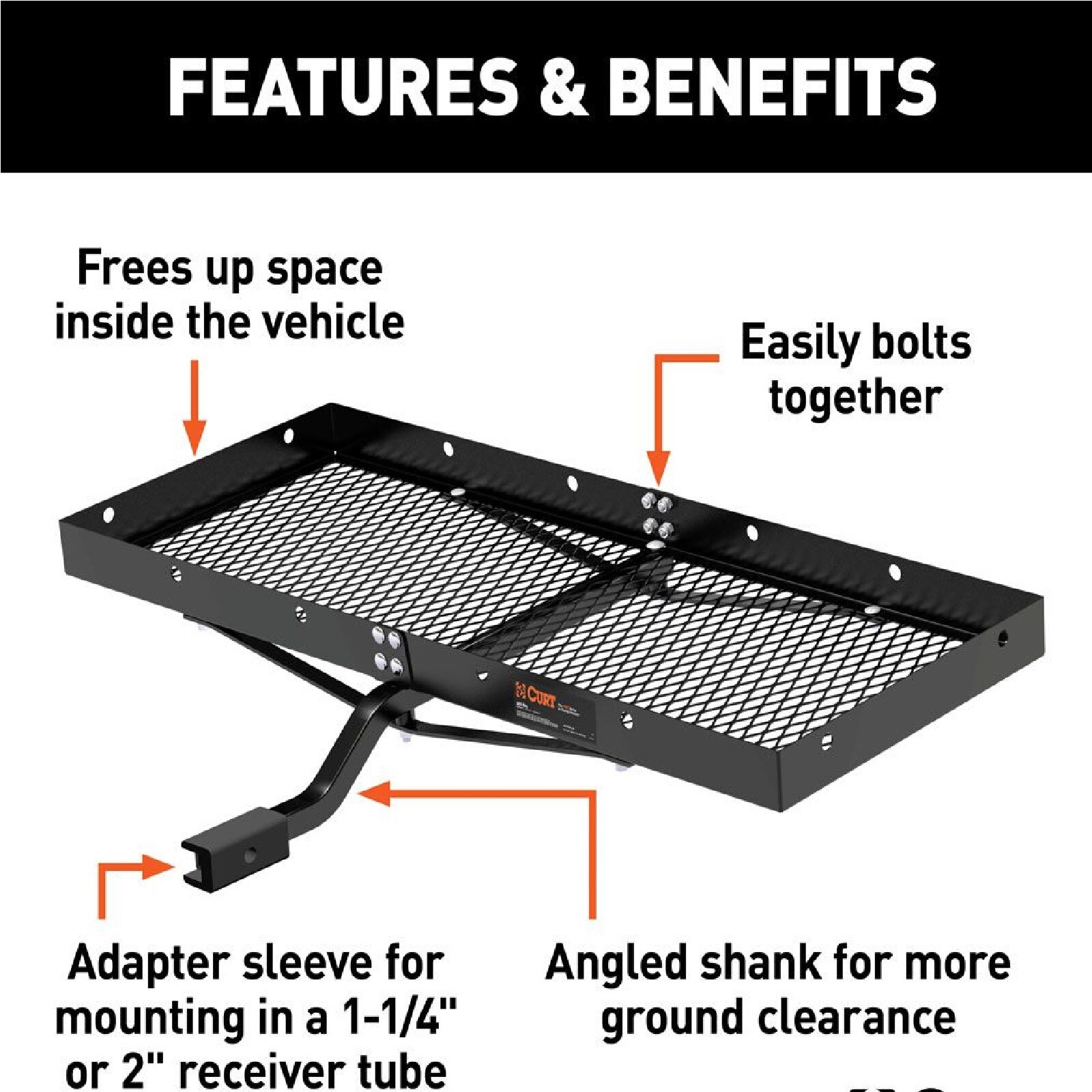 Curt 18110 Fixed 48"x20" Tray Style Cargo Carrier for 1-1/4" Receiver Tube