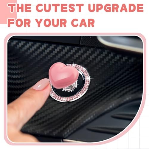 Push Start Button Cover, Ceramic Heart Button, Bling Crystal Ring, 4-Pack Pink