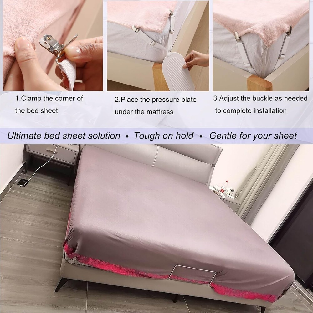 Bed Sheet Holders Straps Keep Sheets Tight & Easy Installation, 4pcs Adjustable