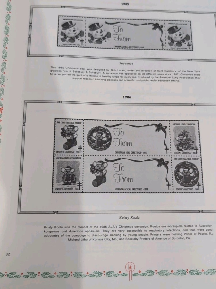 Vtg. White Ace Christmas Seals Folder W/Page Lifters & Historical US Pages *Read