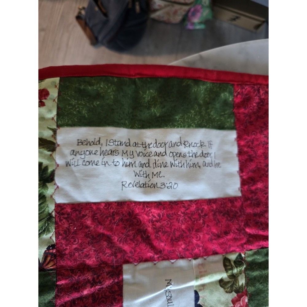 Handmade Machine Stitched Lap Patchwork Quilt Bible Scriptures 39x54