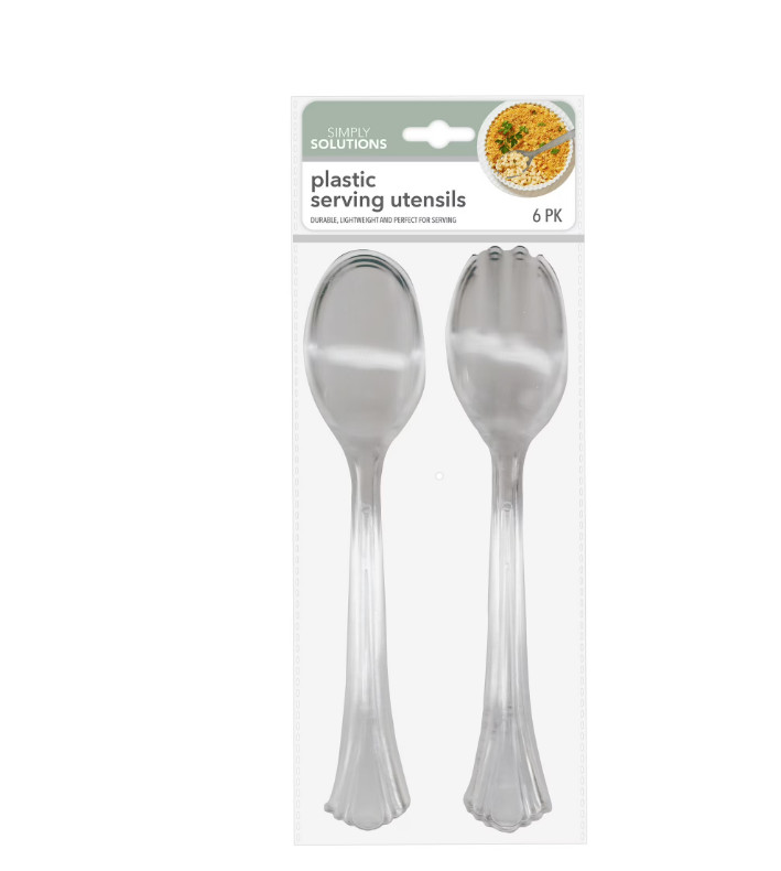 Simply Solutions Plastic Serving Utensils 6 Pack Clear Spoon Fork Party Set