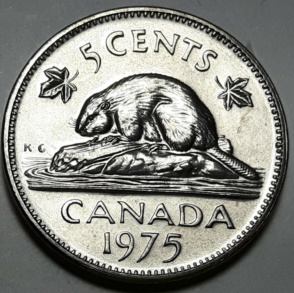 1975 CANADA 5 Cent Nickel Uncirculated Coin From Mint Roll UNC