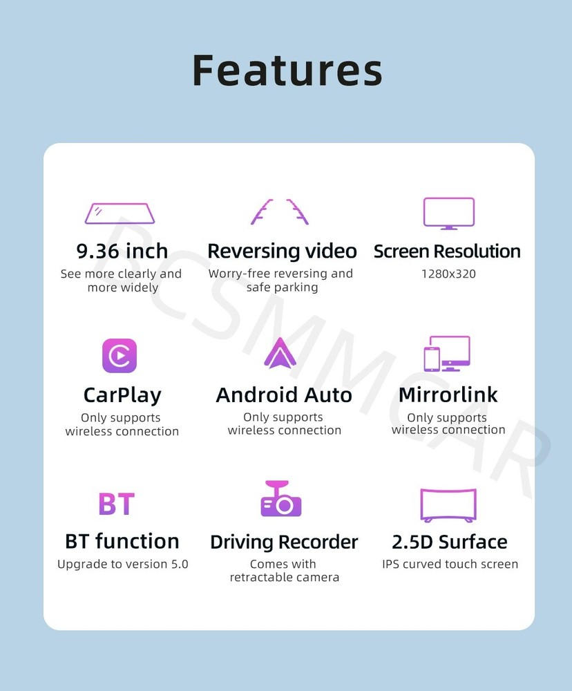 Rear View Mirror Car DVR Camera Recorder Touch Screen For CarPlay Android Auto