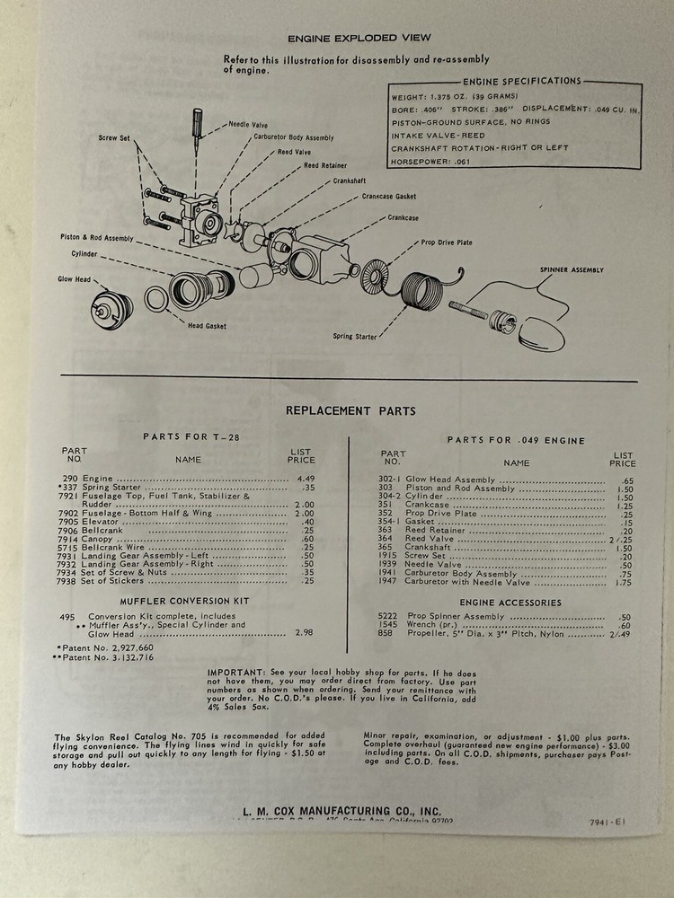 Cox Airplane Instructions