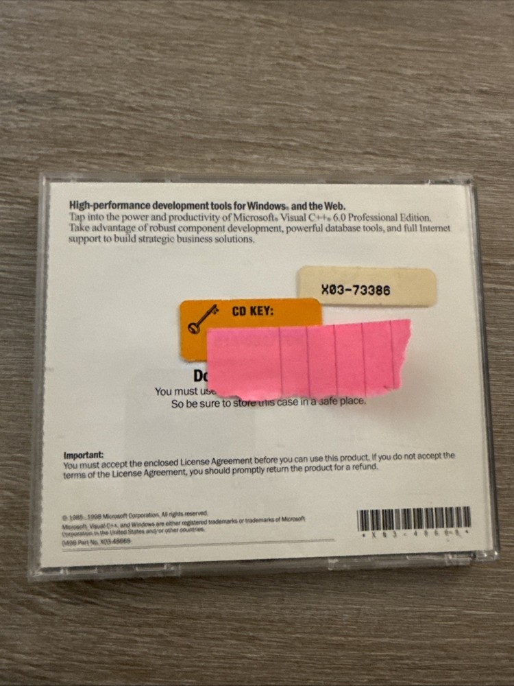 Microsoft Visual C ++ 6.0 Professional Edition - for Windows 98 or NT Has Key