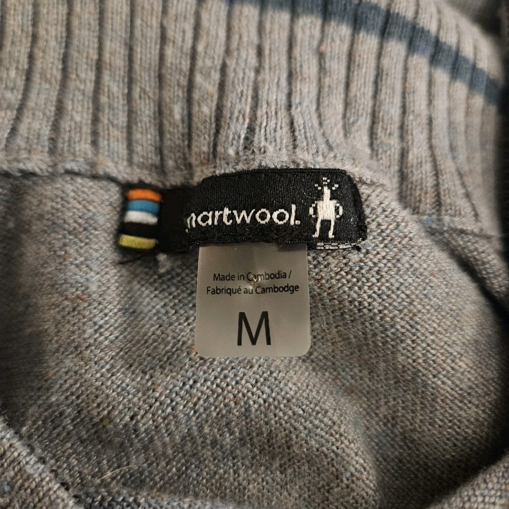 Smartwool 1/4 Zip Sweater Mens Medium Heather Grey Pullover Ripple Ridge Stretch