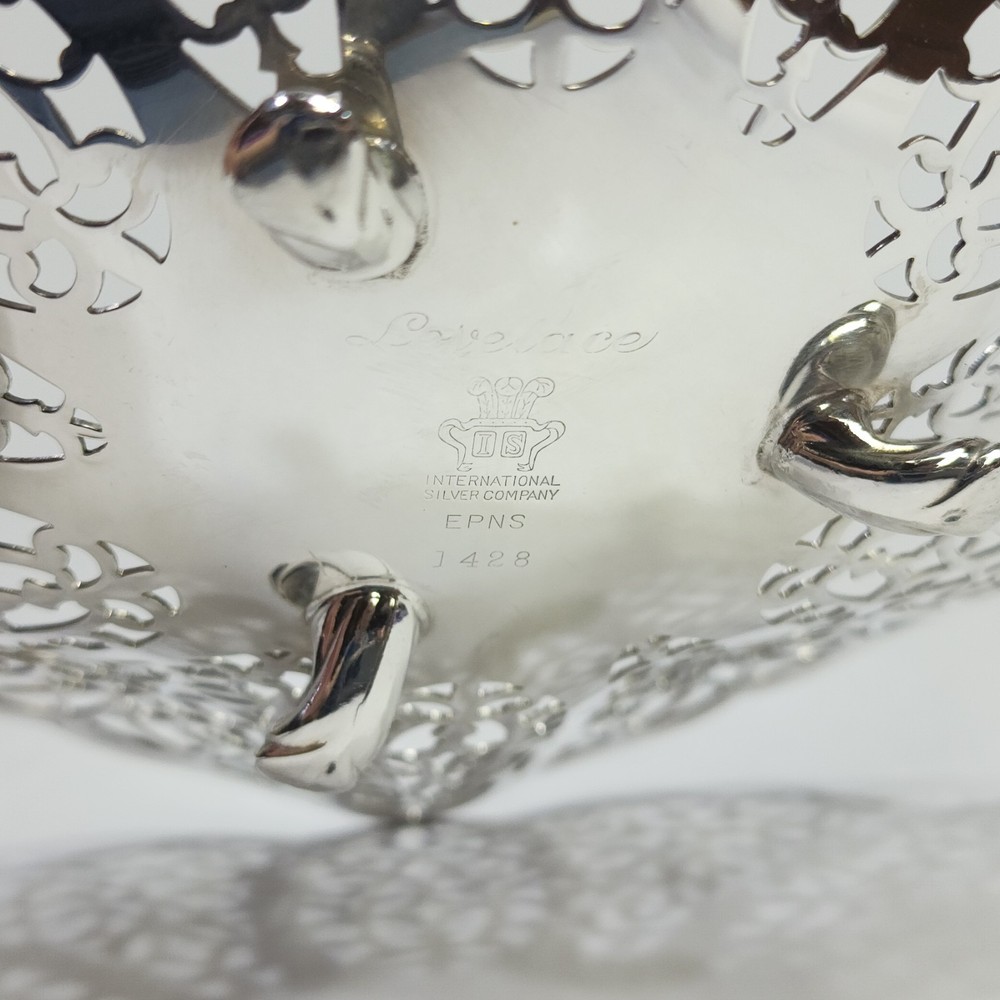 Vintage Lovelace Silver Plate Reticulated Candy Dish Ruffled Edges, Footed
