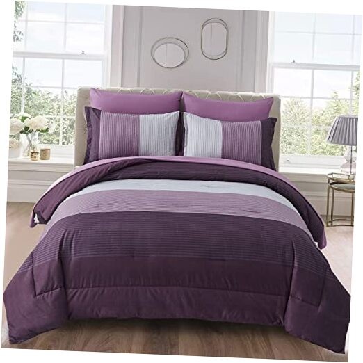 Comforter Set Reversible Striped Patchwork Alternative Comforte Queen Purple