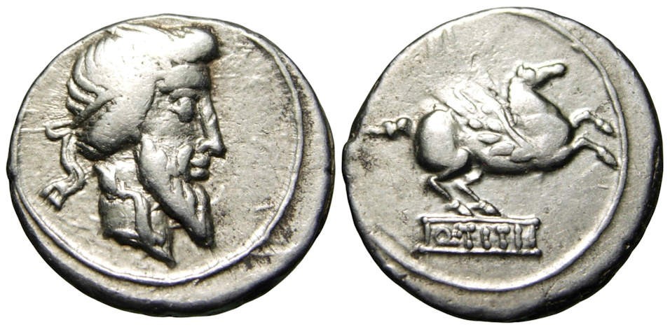 Roman Republic Q. Titius AR Denarius (90 BC) Pegasus