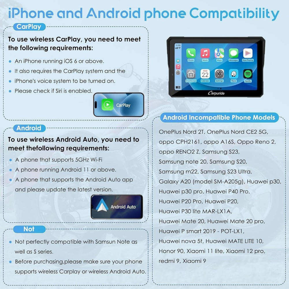 Carpuride W702Pro Wireless Carplay Android Auto Waterproof Touchscreen For Motor