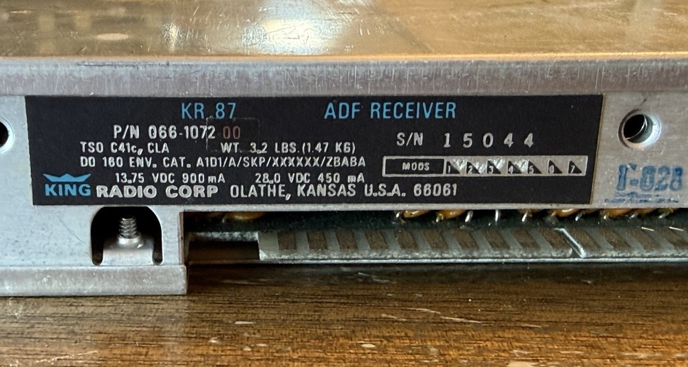 King KR87 ADF Receiver 066-1072-00 w Tray Bendix King Avionics Untested