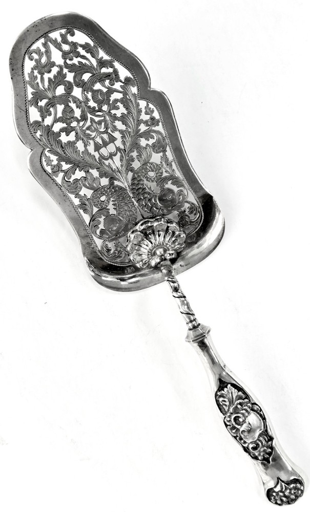 Antique Austrian Silver Pierced Hand Engraved Fish Serving Knife
