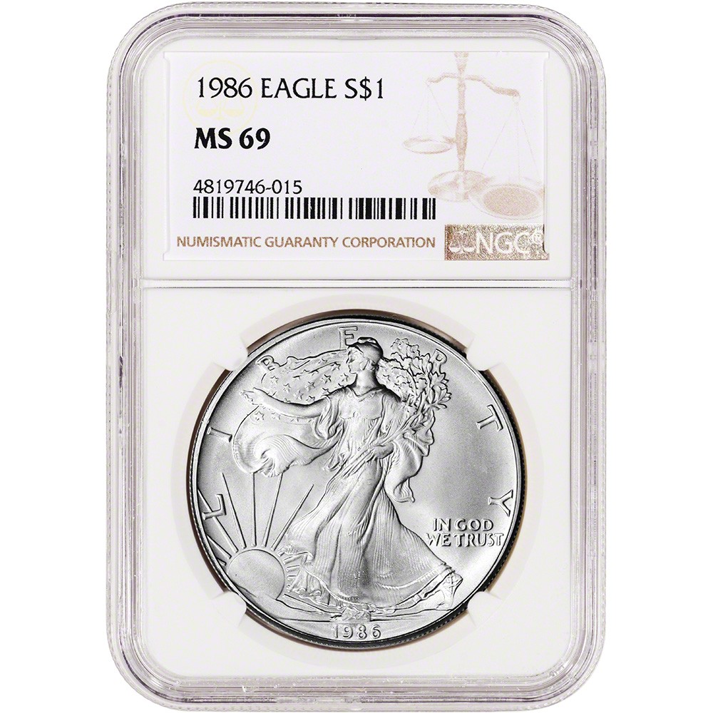 1986 American Silver Eagle Coin - NGC MS69