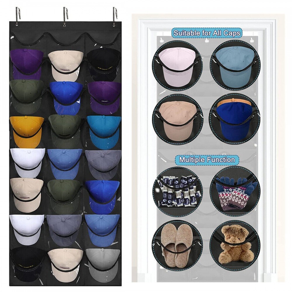 48Hat Rack Organizer Baseball Holder Deep Storage Pockets Door Wall Caps Stand