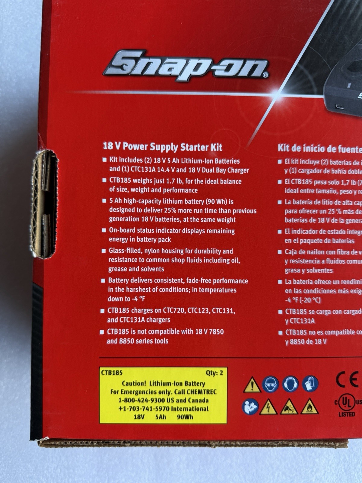 Snap On CTPSK185 18v 5Ah Power Supply Kit( 2pc CTB185 + CTC131A Charger)