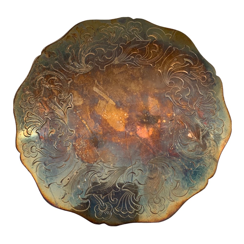 6.5" Diameter Silverplate Trivet Silver Plated Floral and Leaf Design