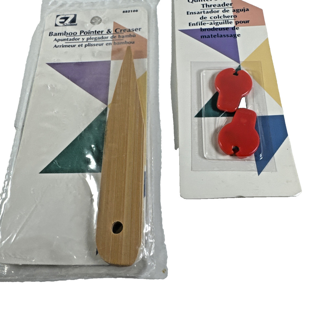 Vtg NOS EZ Quilting Bamboo Pointer & Creaser /Needle Threader