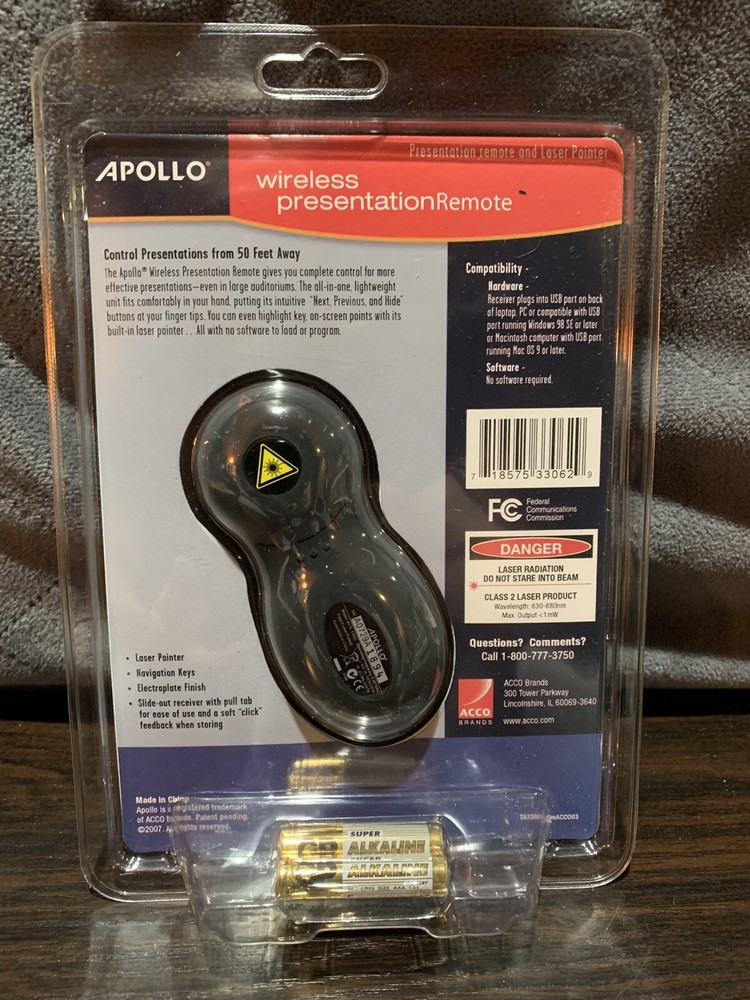 Apollo Power Wireless Presentation Remote Laser Point Pointer TA33062