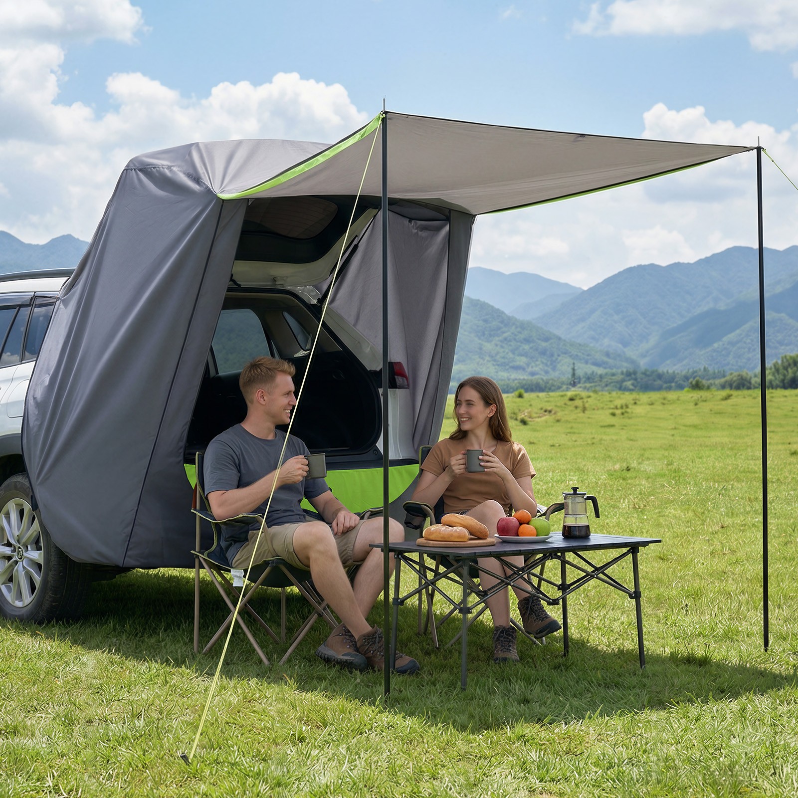 VEVOR SUV Tent with Shade Awning PU2000mm Waterproof SUV Tailgate Camping Tent