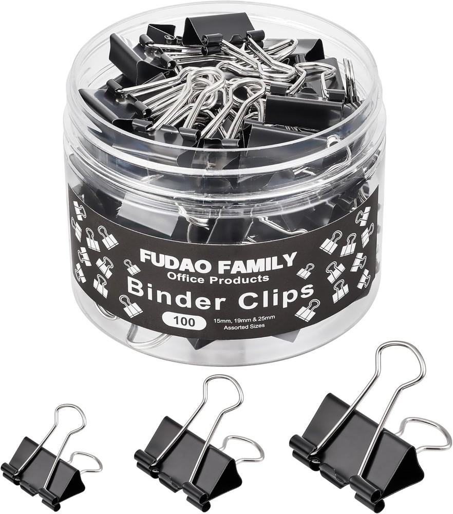 100pcs Binder Clips Assorted Sizes, Black Paper Clamps, Medium, Small, Small